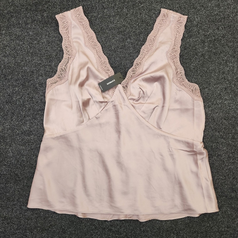 Express Womens Large Pink Champagne Lace Trim V-Neck Sleeveless Top Coquette